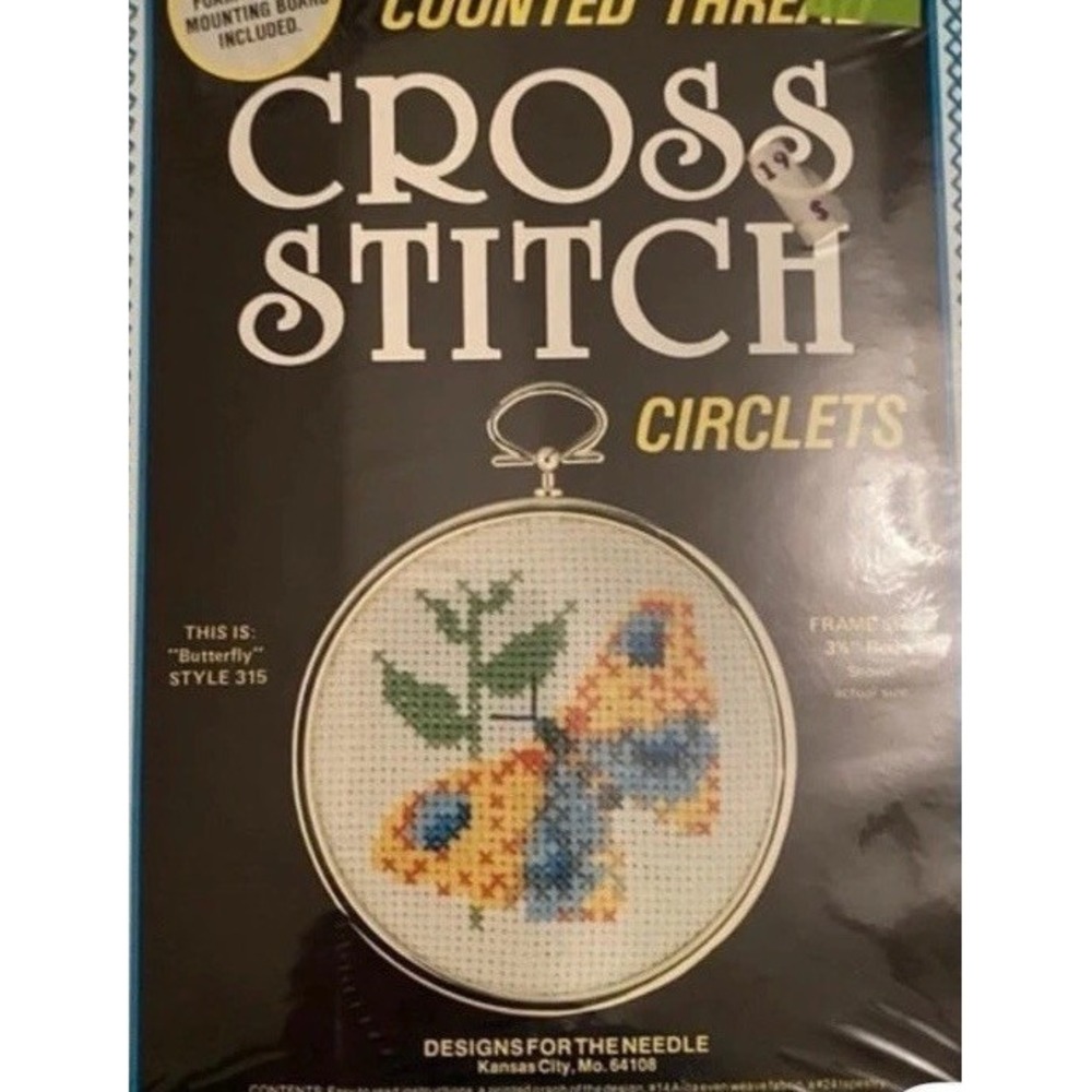 Counted Thread Cross Stitch Circlets 3 3/4" Round "Butterfly" #331 & 3.24" Frame